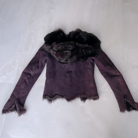 French genuine fur shearling jacket coat maroon deep purple Sz 2 small - Picture 5 of 12